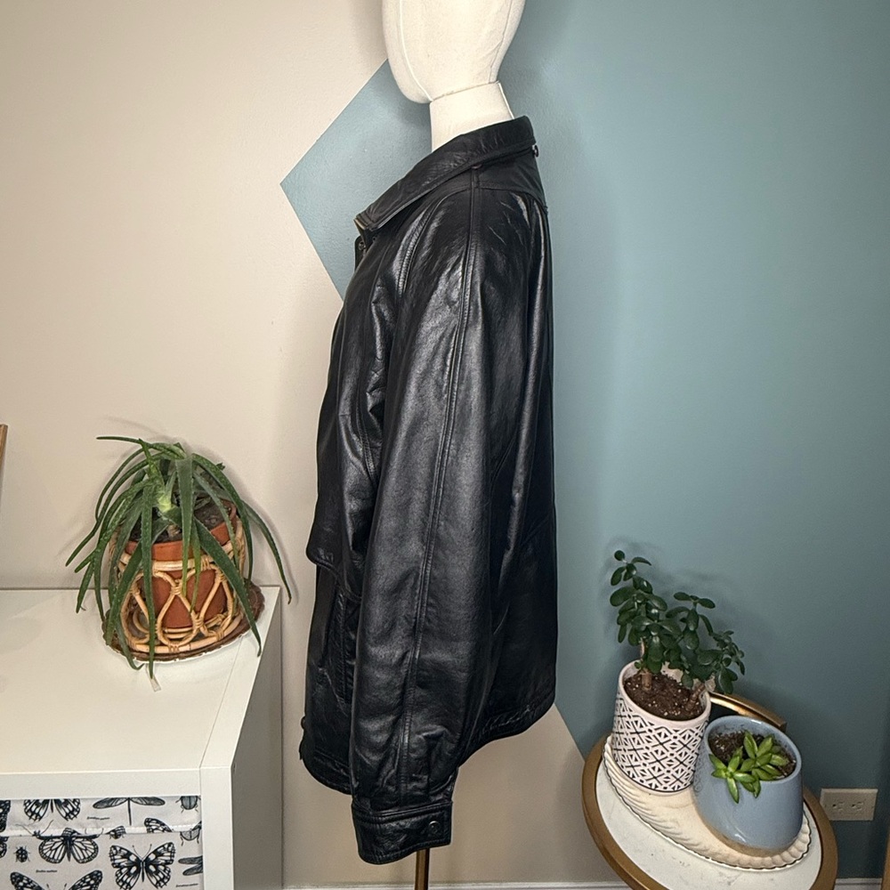 Vintage 90s Oversized Black Genuine Leather Coat L Minimalist Longline Y2K - Picture 5 of 13